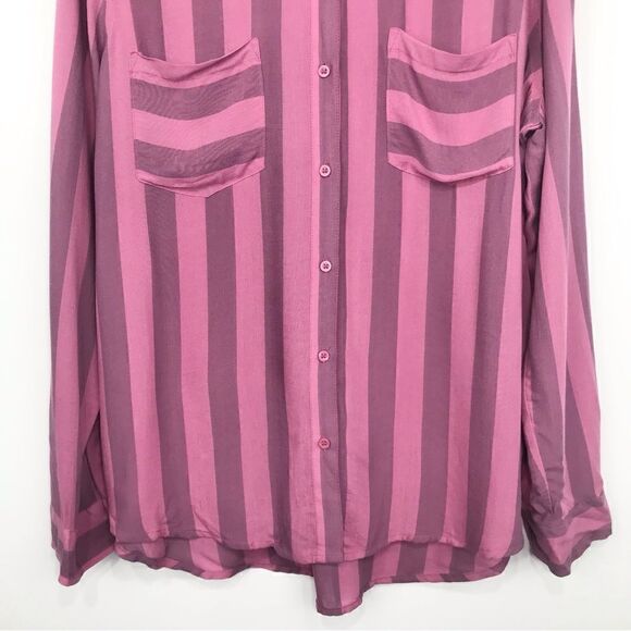 A.N.A. Pink Striped Button Up Lightweight Roll tab Long Sleeve Blouse- NEW - Picture 6 of 13